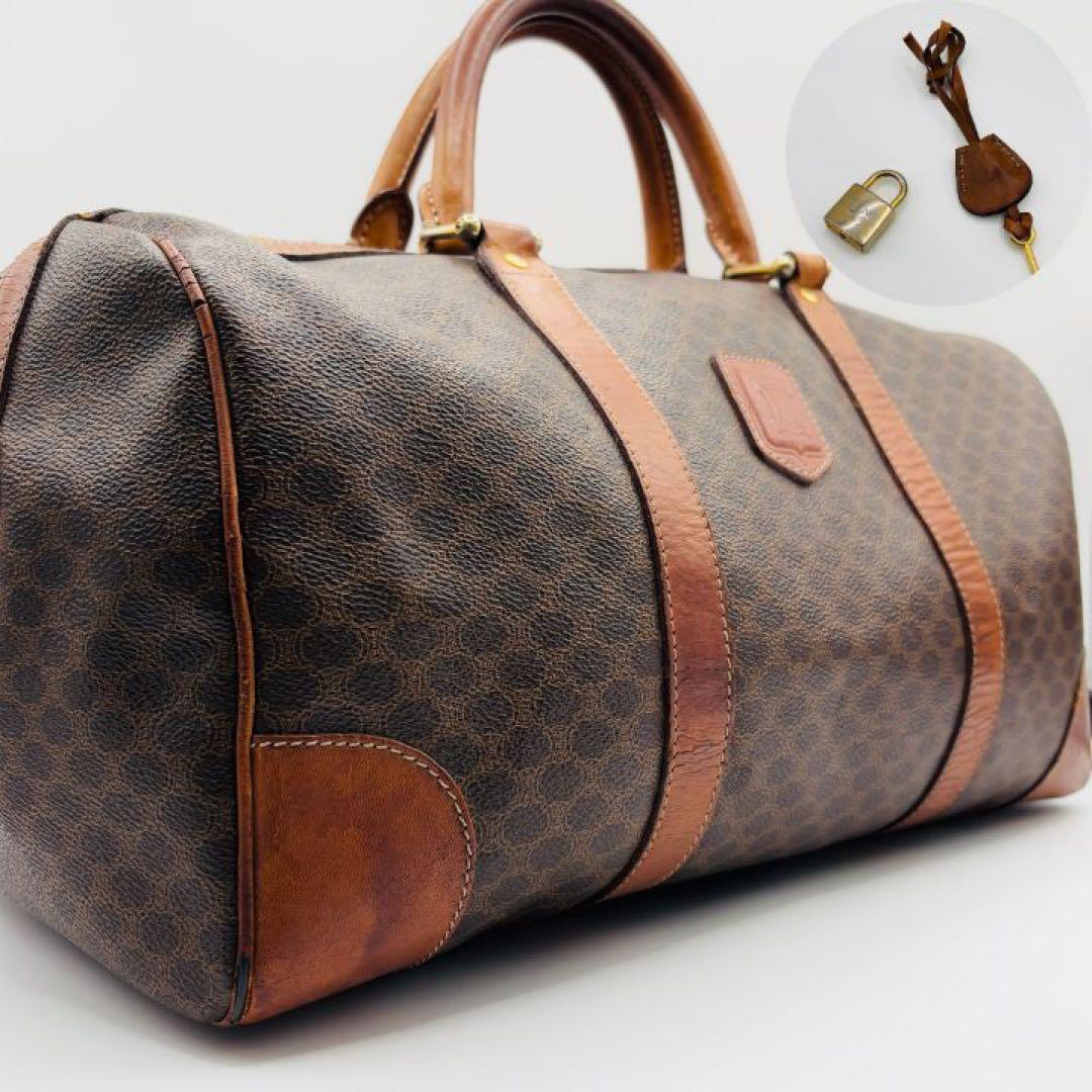 【鍵・南京錠付き】セリーヌ ボストンバッグ トリンオフ マカダム柄 レザー 本革