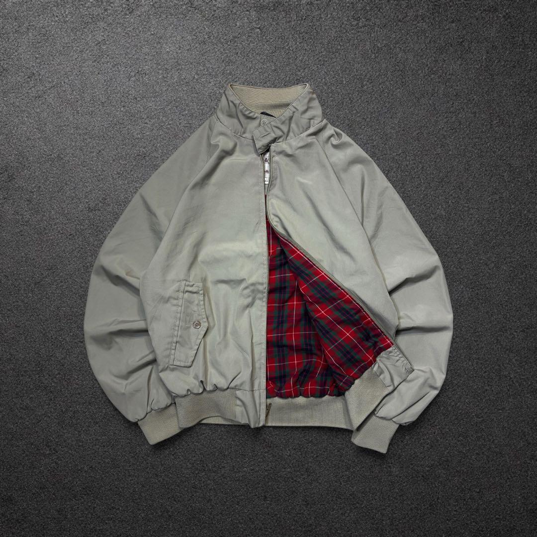 ハリントンジャケット裏地チェックドッグイヤーベージュ短丈スウィング
