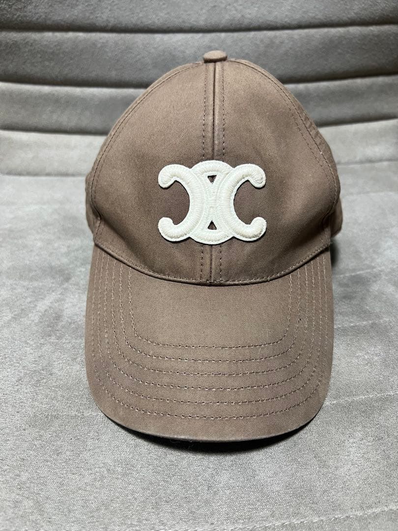 CELINE トリオンフ ブラウンロゴ刺繍 キャップ Sサイズ