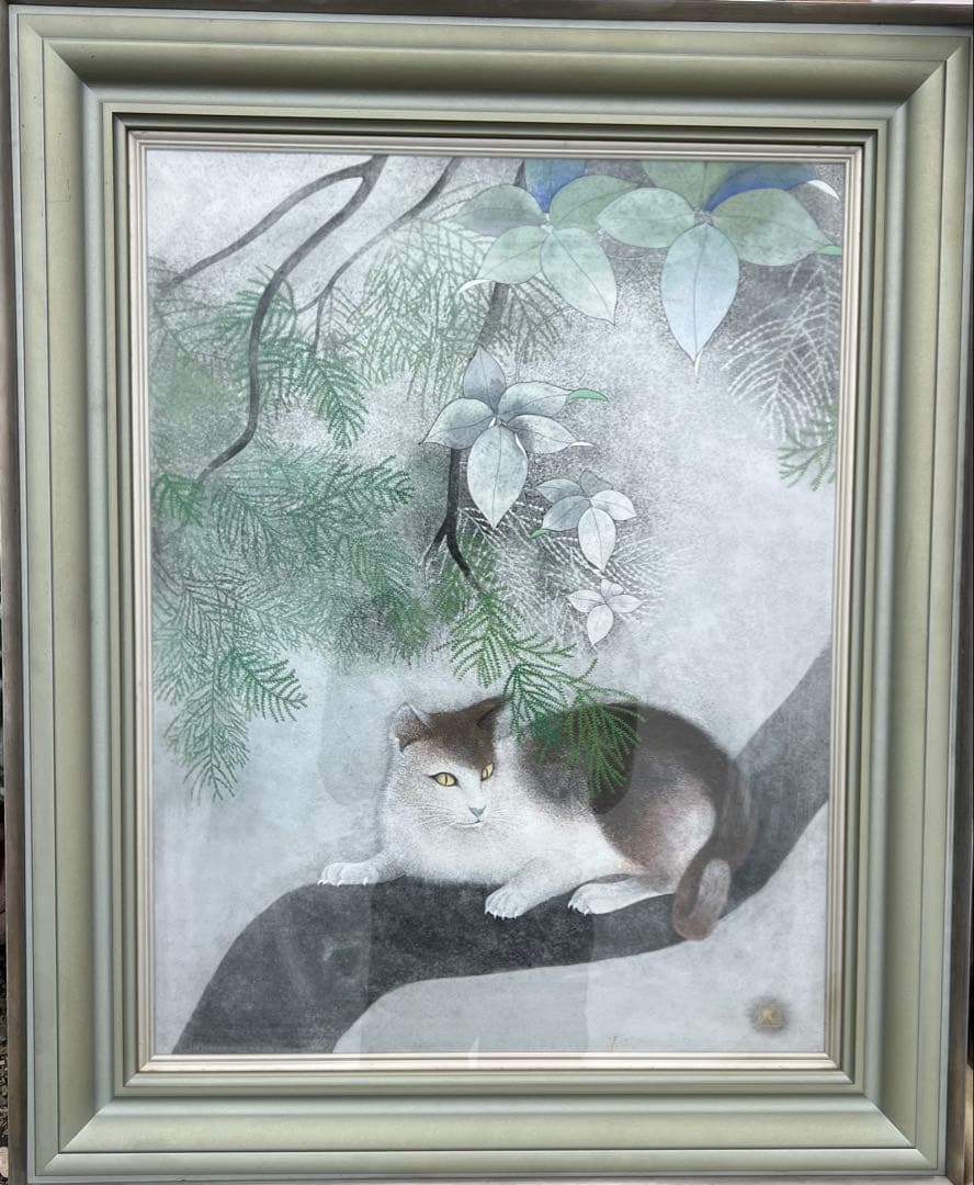 b*n様 佐藤昌美(佐藤晨)「猫」日本画 共シール 創画会会員 紺綬褒章 長期保 b*n様 佐藤昌美(佐藤晨)「猫」日本画 共シール 創画会会員 紺綬褒章