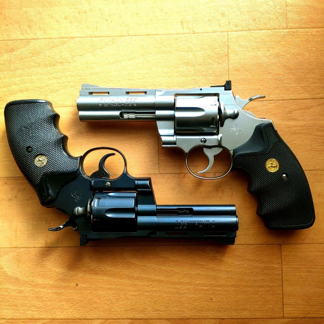※清掃済み※東京マルイパイソンガスリボルバー 4インチシルバーブラック2丁セット
