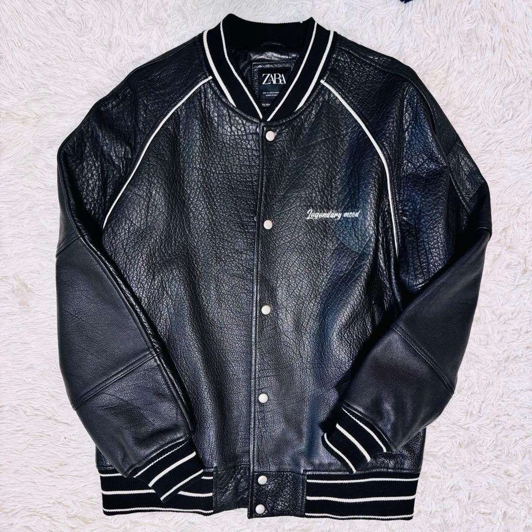 美品】ZARA レザーボンバージャケット 水牛 本革 スタジャン USA M