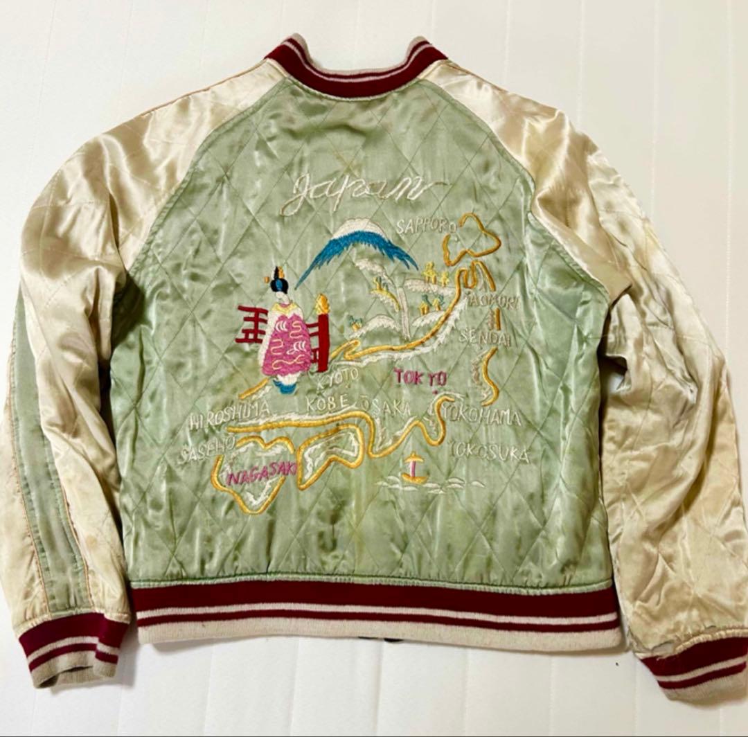 スカジャン ☆ドラゴン虎 舞子 刺繍 リバーシブル ヴィンテージ シルク