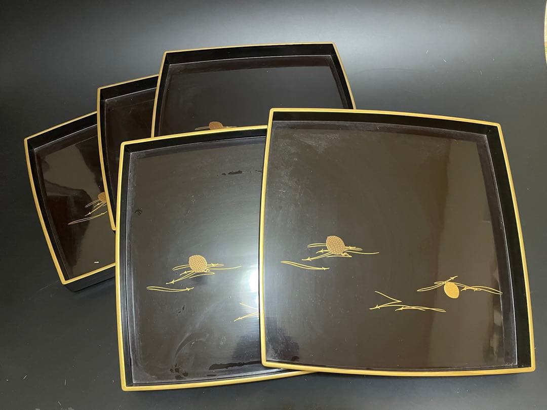 時代物　輪島塗り　蒔絵お盆　お膳　5個　汁椀4個サービス