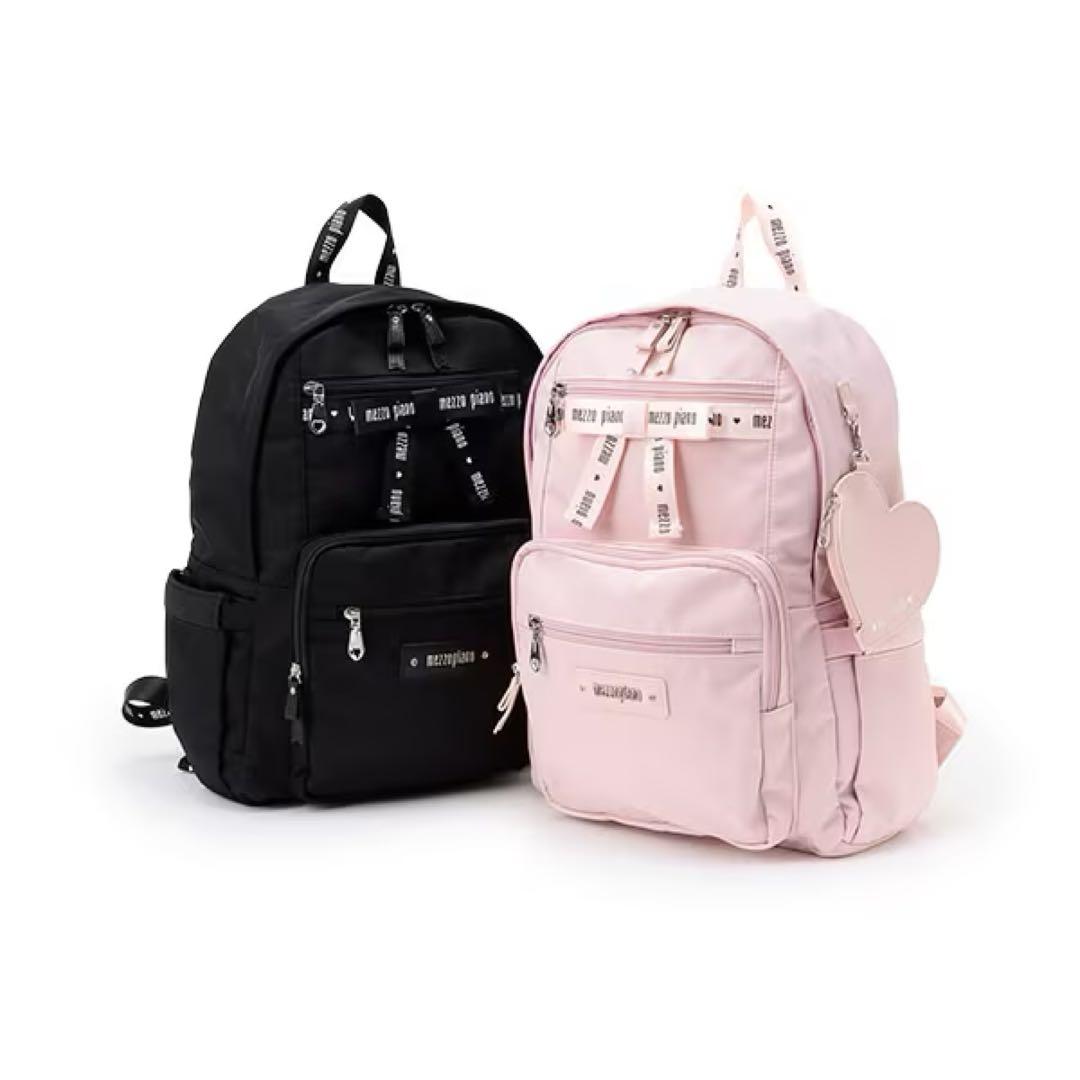 メゾピアノ 約21L ハートポーチつきロゴリボンリュック ブラック 新品