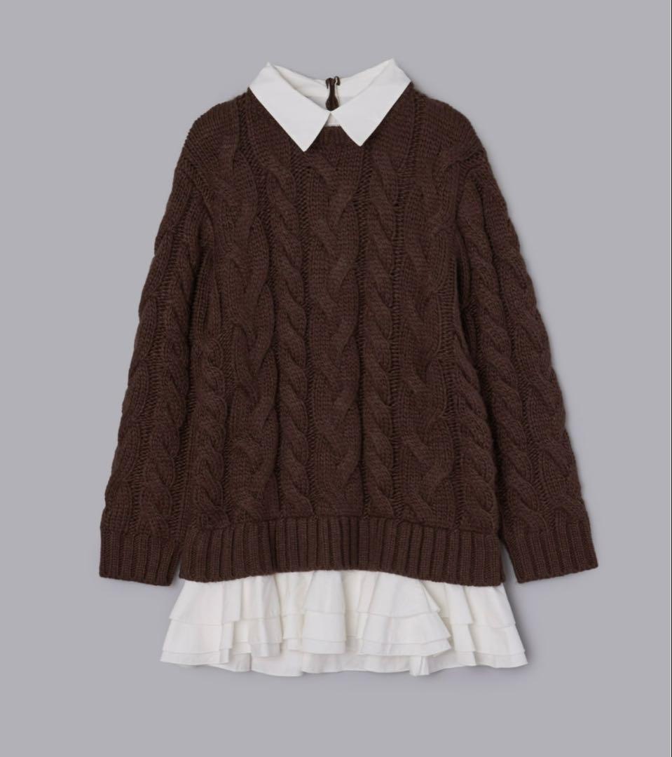Olu. フリルレイヤードケーブルニット ブラウン