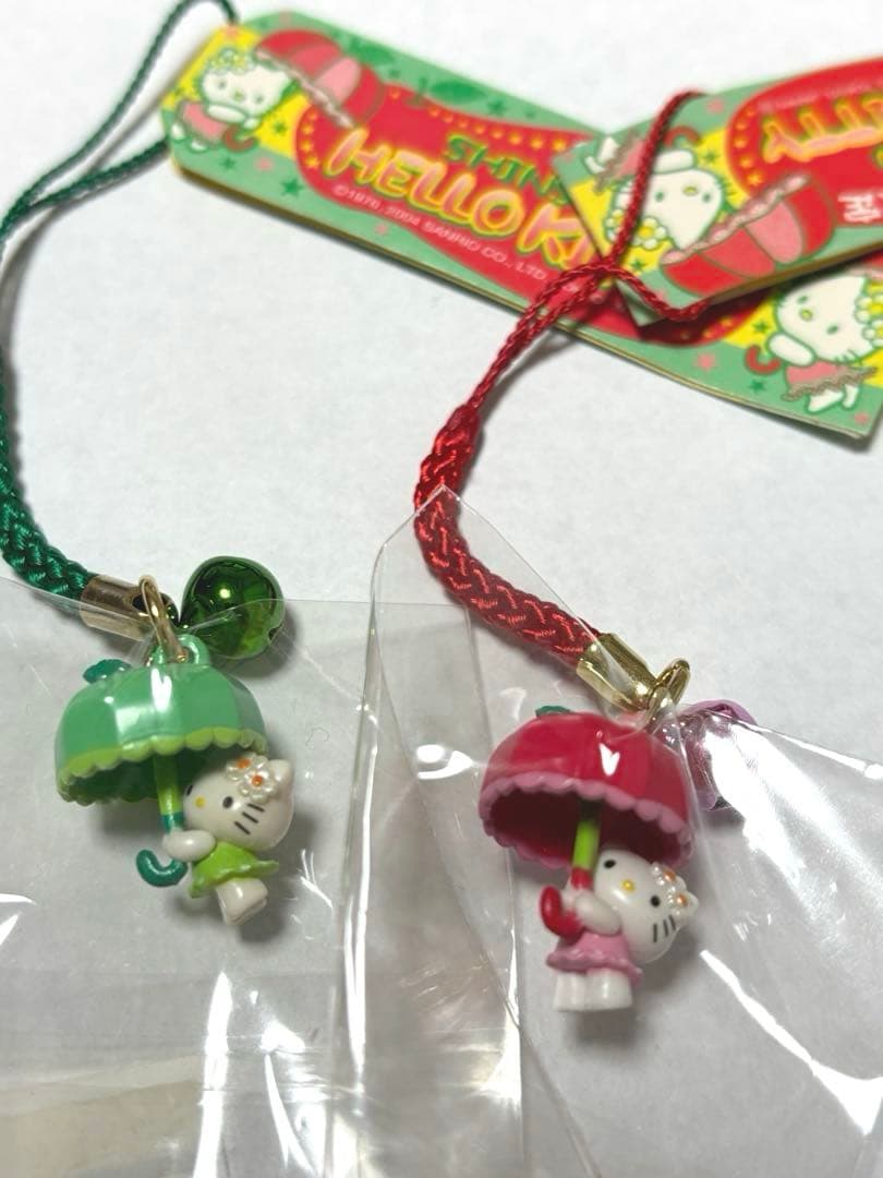 希少レア　信州限定　ご当地　ハローキティ　ストラップ　根付け　りんご　傘