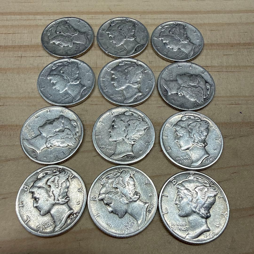 豆*び様 マーキュリー・ダイム 12枚セット アメリカ 銀貨