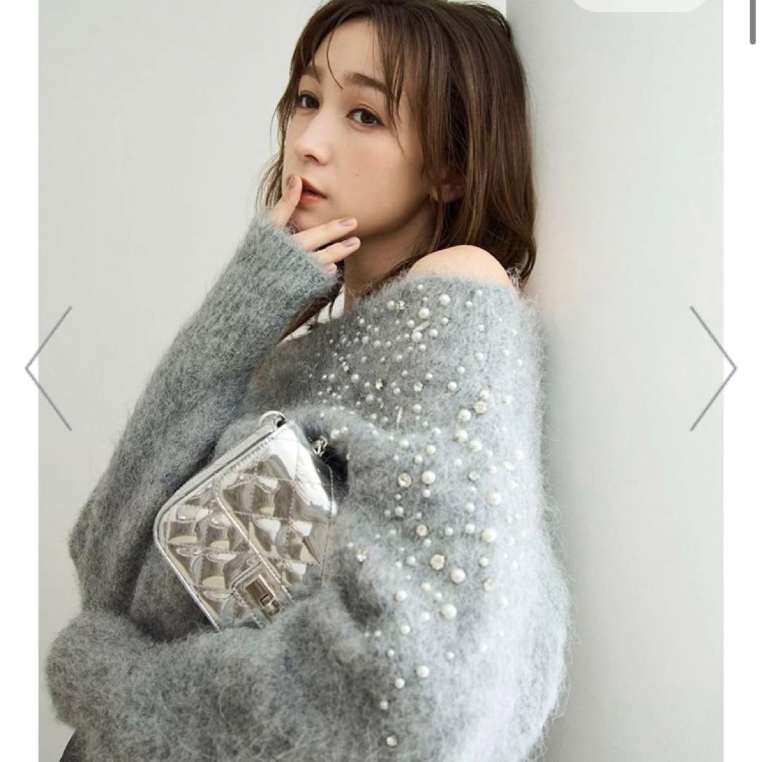 フレイアイディー　アルパカシャギービジューオフショルニット