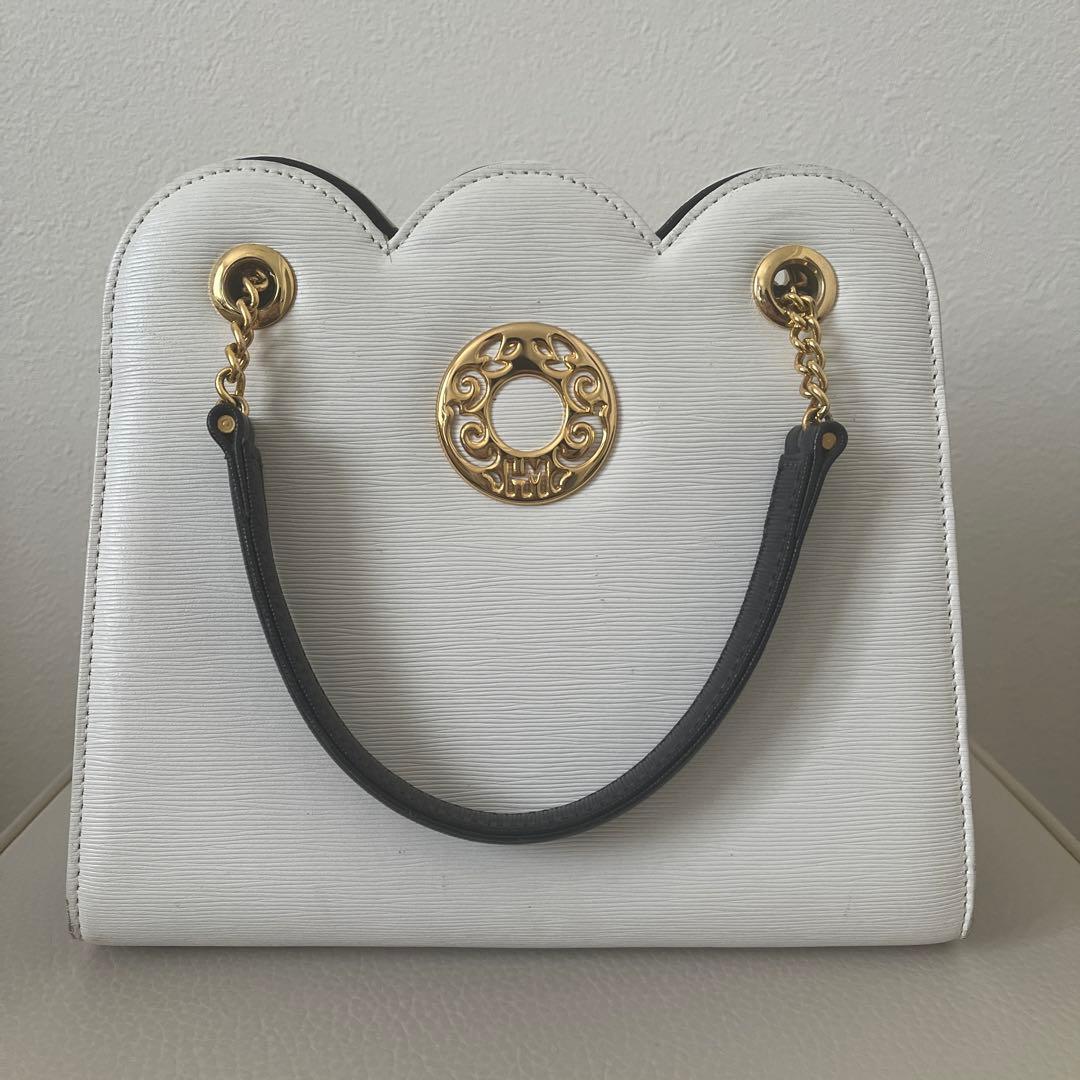 ハナエモリ サークルロゴバイカラー フォーマルハ ンドバッグ 白紺