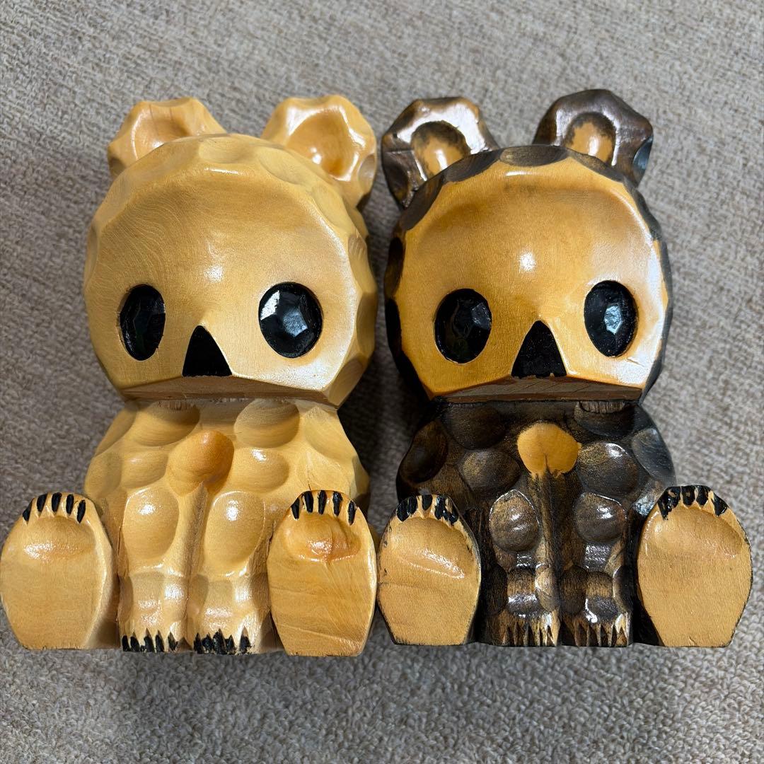 木彫り 昭和 レトロ クマ 熊 置物 2体セット 黒白 熊ボッコ - メルカリ