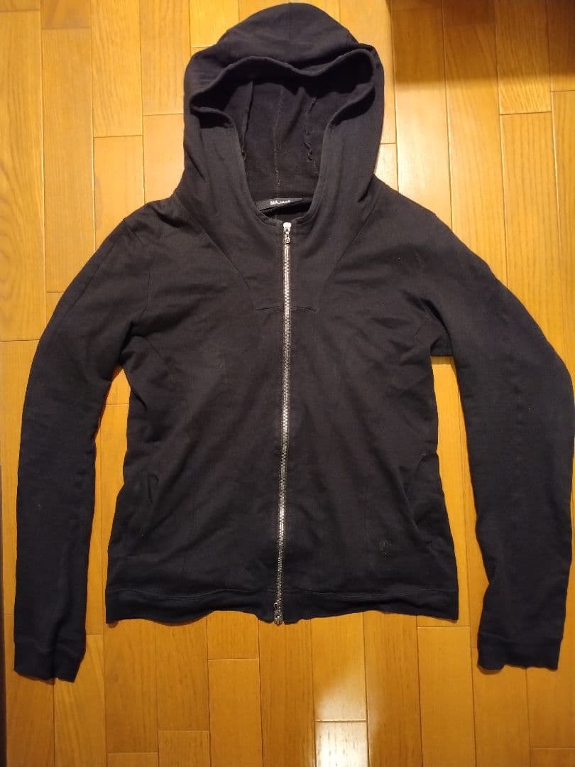 MA Julius 黒 ダブルジッパーパーカー パーカー メンズ ボリュームネック ダブルジップ 長袖 ZIP ビッグ