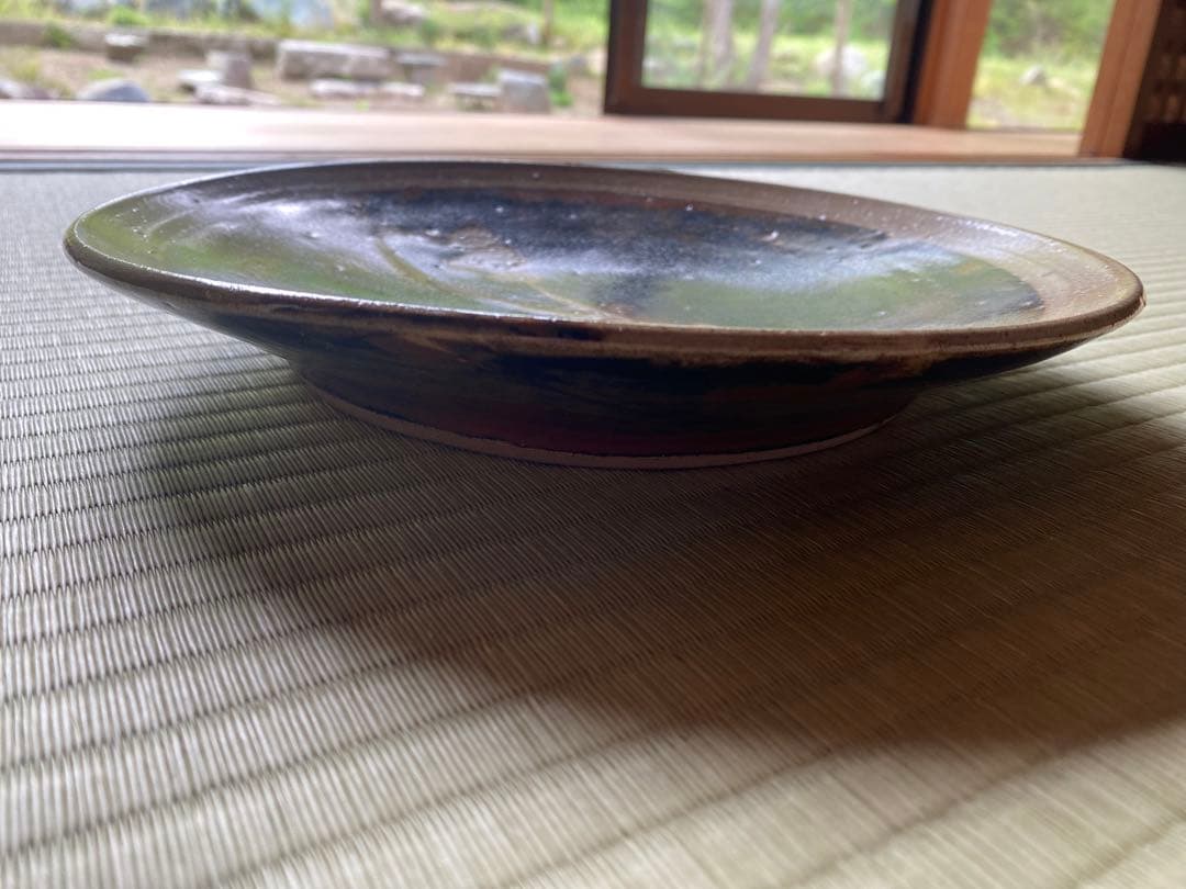 極上！優美大皿人間国宝濱田庄司作 《唐黍文柿釉抜絵皿》（検益子焼