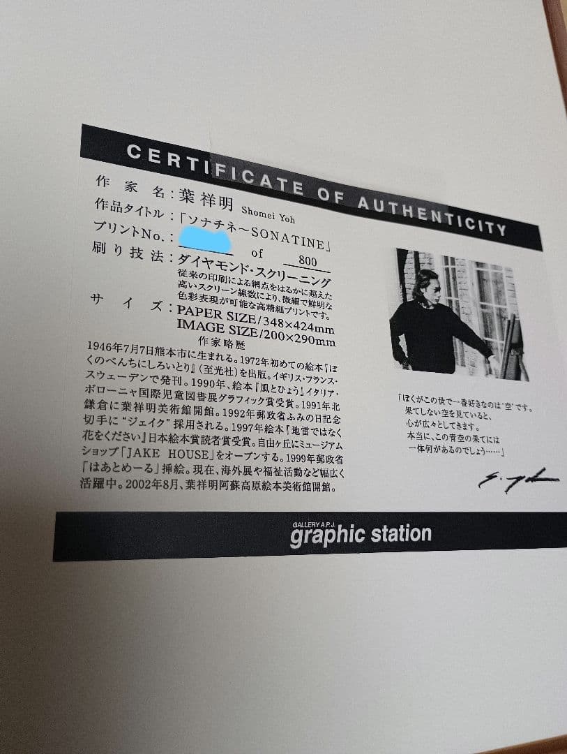 葉祥明 ダイヤモンドスクリーニング 版画 ソナチネ sonatine 直筆
