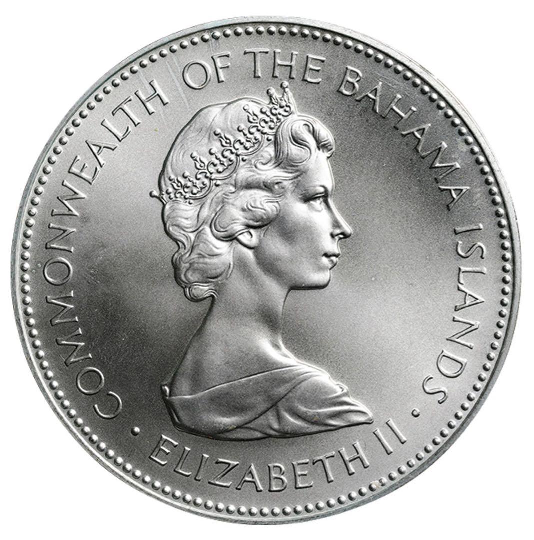 『未使用』バハマエリザベス2世 2ドル銀貨 (1973年)