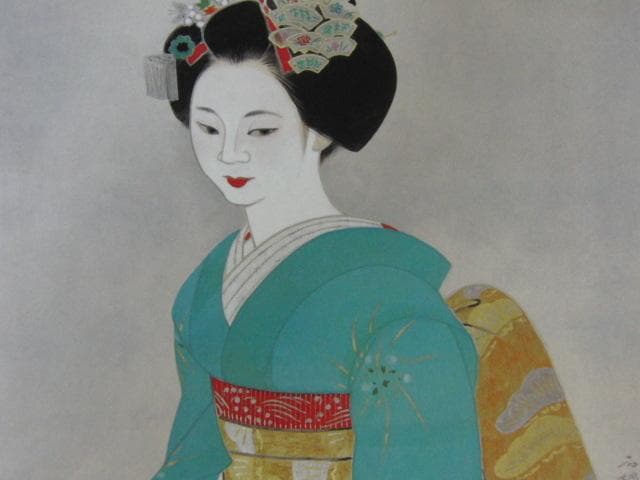 丸山石根、【お祭り】、希少な額装用画集より、新品額装付