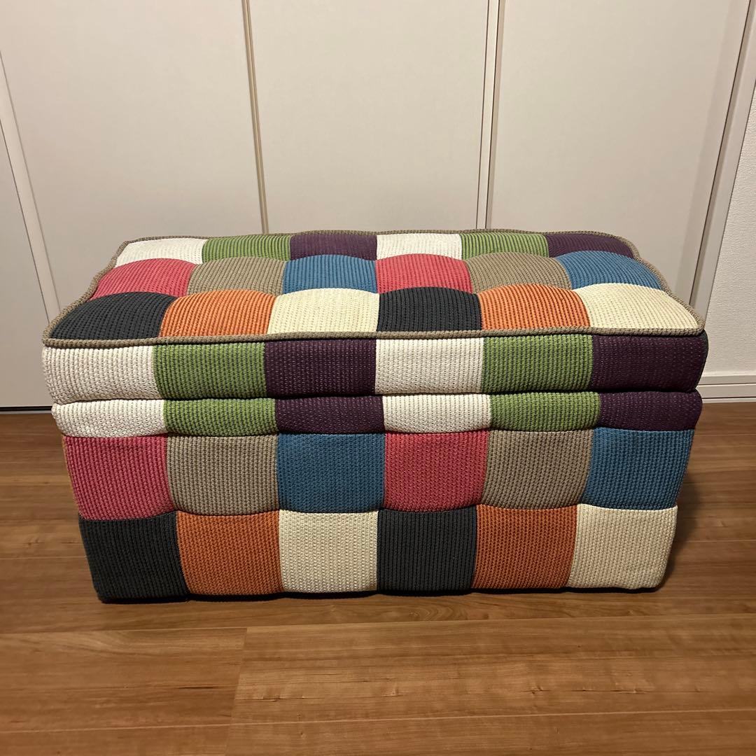 カラフル パッチワーク 収納付きスツール オットマン 2人掛け ロング