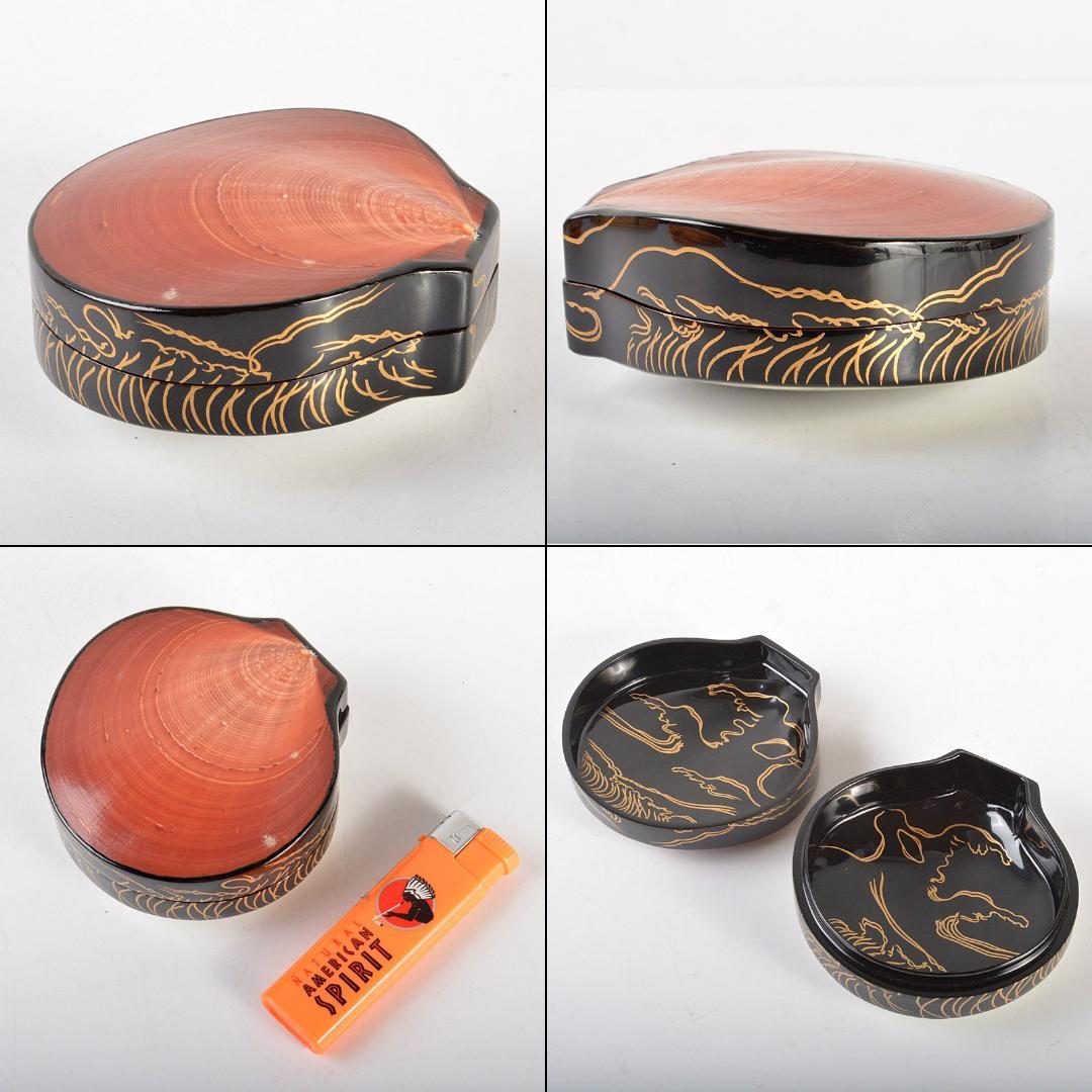 茶道具 山中塗 道場宗廣作 玄々斎好 月日貝蒔絵 香合 共箱 V 6015