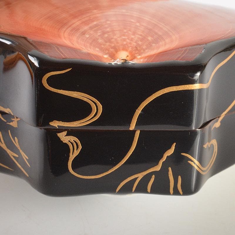 茶道具 山中塗 道場宗廣作 玄々斎好 月日貝蒔絵 香合 共箱 V 6015