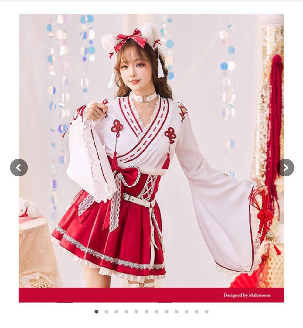 レトロティックレース狐巫女【Malymoon/マリームーン】【10112】白 即日発送】スイートシアードット巫女メイド《オリジナルコスプレ7点