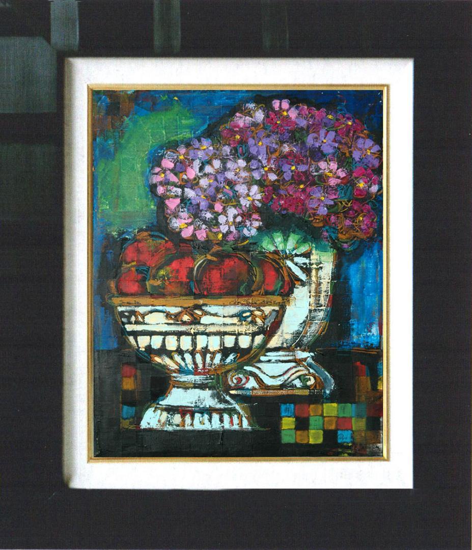 油絵 菅家令子 絵 絵画インテリア額付(黒) uF6-063504 静物花果物器 油絵 菅家令子 絵 絵画 インテリア uF6-063504 静物 花 果物 器 絵画