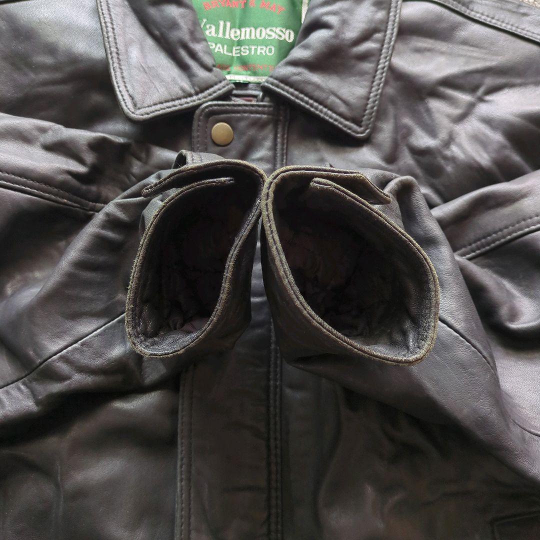 90s​本革羊革ラムレザーA2型襟付きフライトジャケットブルゾン黒Mゆる