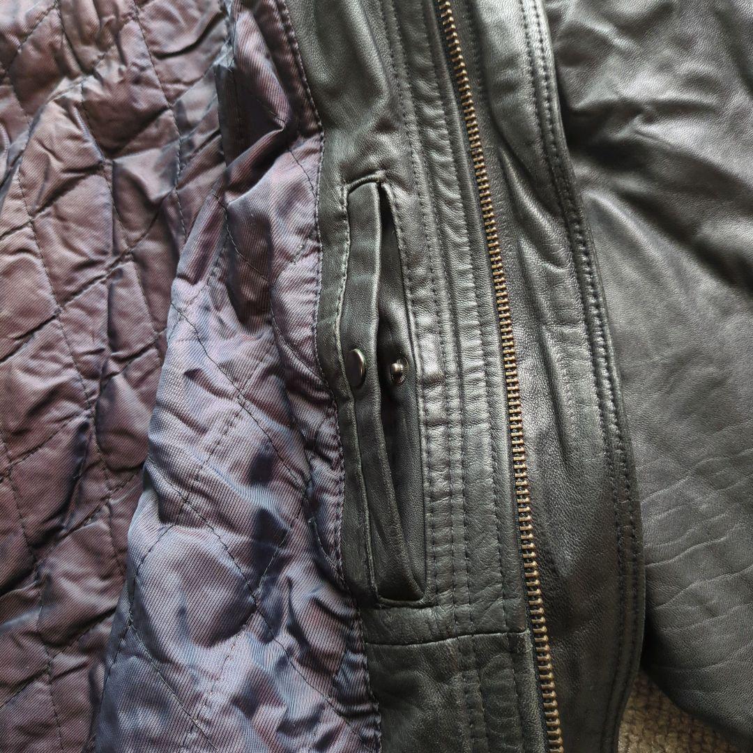 90s​本革羊革ラムレザーA2型襟付きフライトジャケットブルゾン黒Mゆる