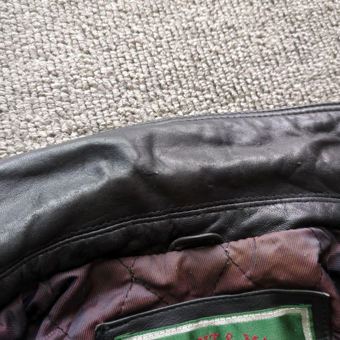 90s​本革羊革ラムレザーA2型襟付きフライトジャケットブルゾン黒Mゆる