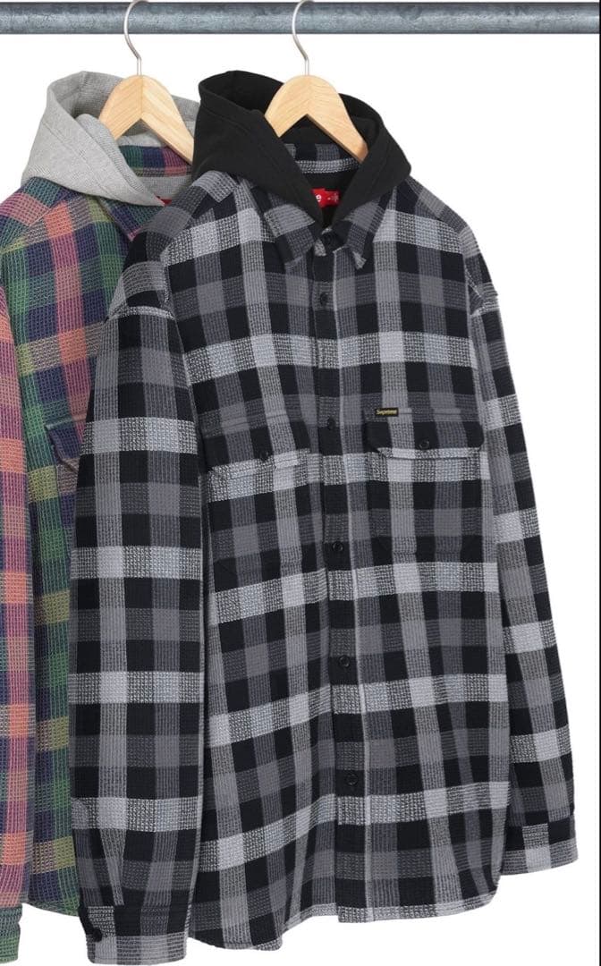 トップス Supreme Waffle Plaid Hooded Shirt