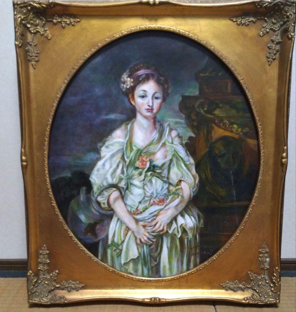 巨匠の肉筆模写 アンティーク調 高級ゴールド額縁ガラス入り保田三友紀のF10油絵