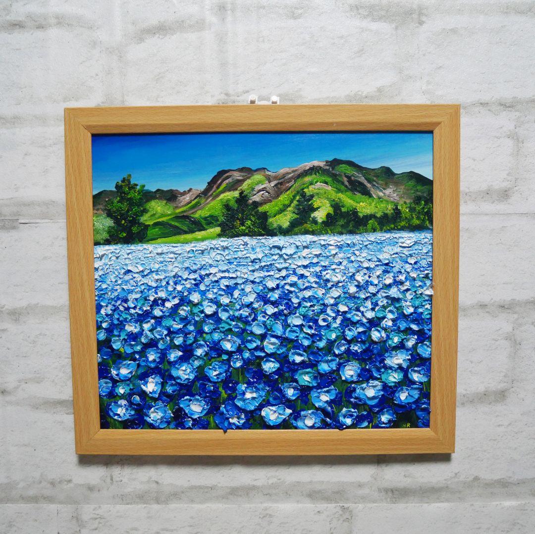 油絵 油彩 油彩画 絵画 絵【くじゅう連山と青い花】