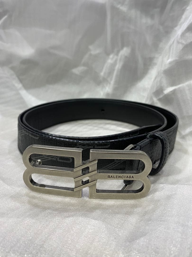 中古 BALENCIAGA バレンシアガ BBバックル ベルト モノグラムレザー