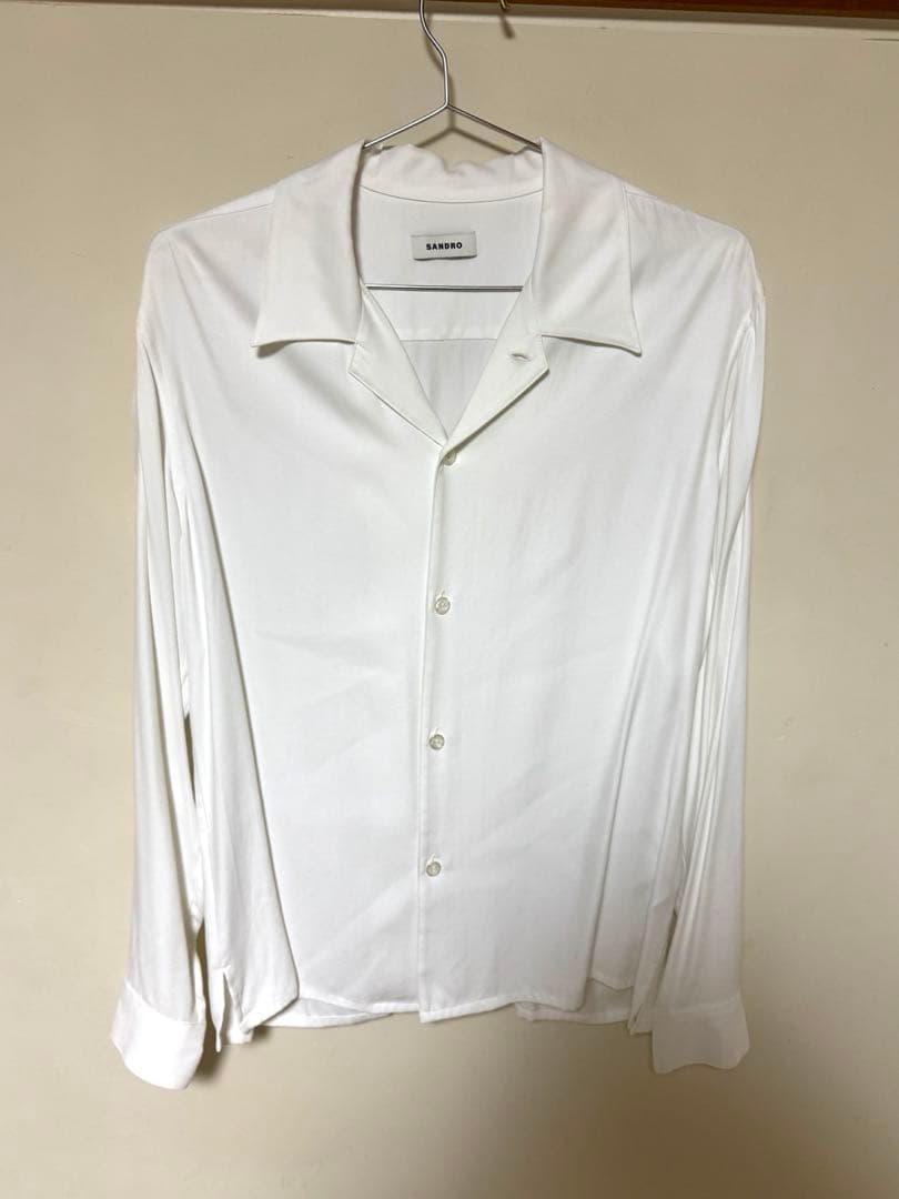 SANDRO PARIS ホワイト　オープンカラーシャツ　メンズL 美品