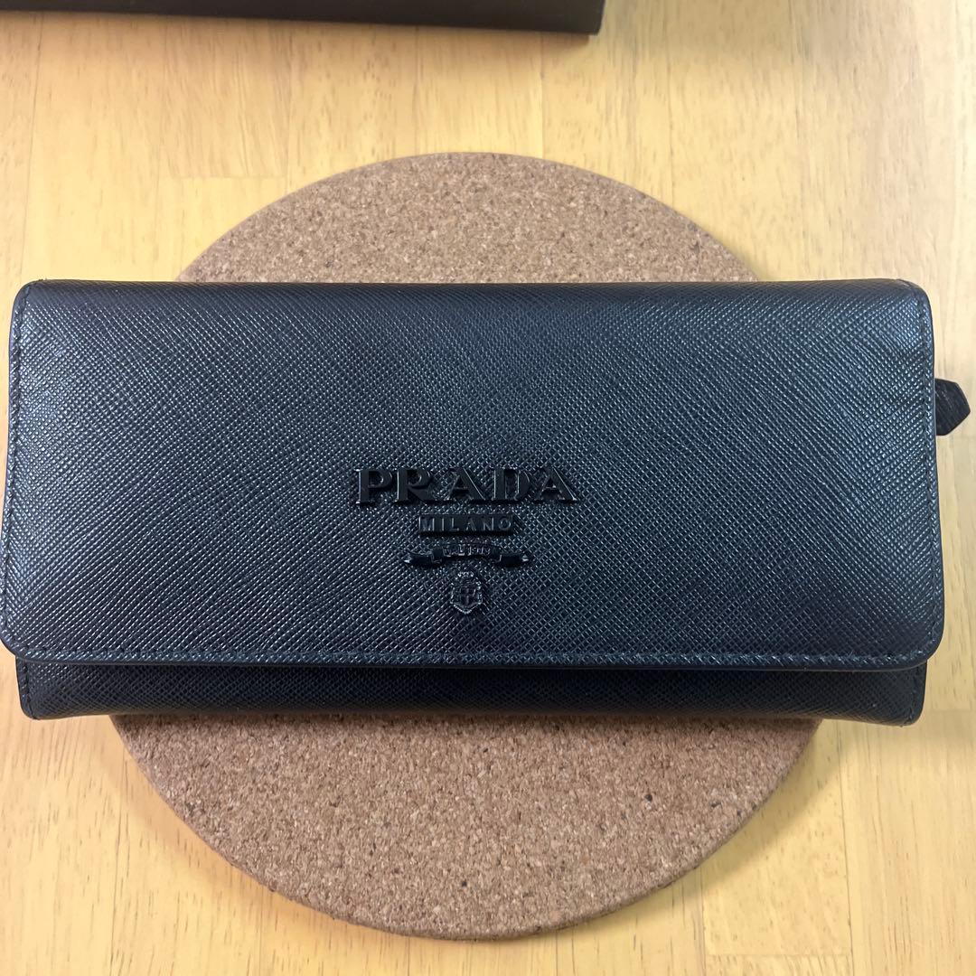 値下げ不可 PRADA ブラック 長財布　希少黒ロゴ PRADA 2ML317 PORTAFOGLIO LAMPO SAFFIANO / プラダ ロゴ型押し