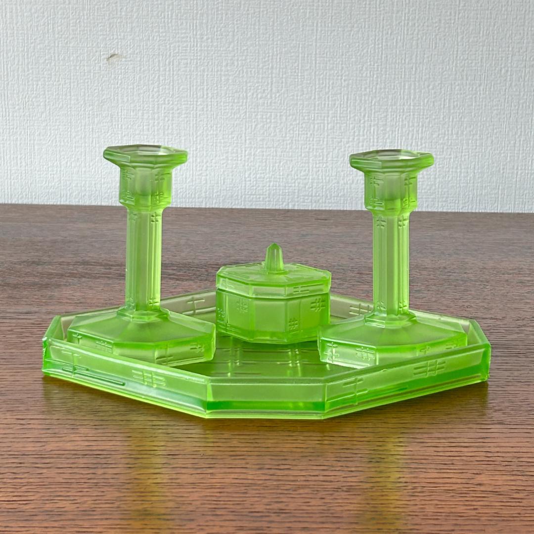 イギリス アンティーク ウランガラス ドレッシングセット 1930年頃 696A