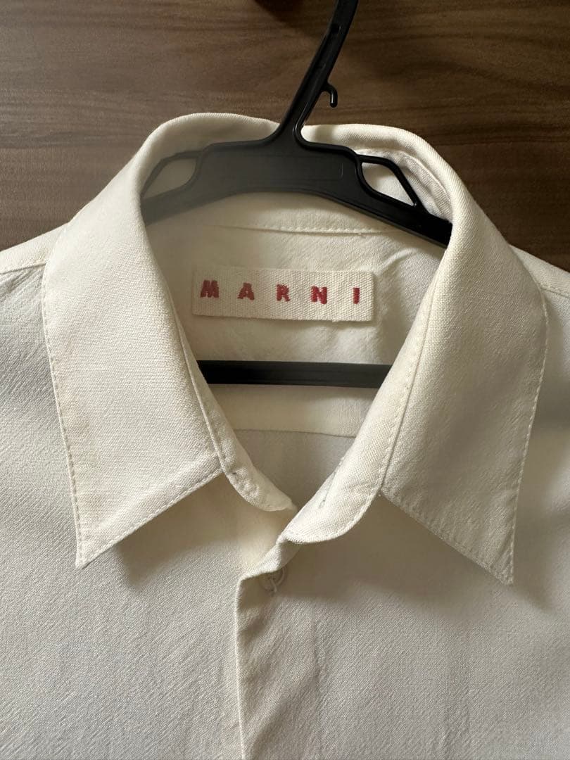 白*様 MARNI TROPICAL WOOL ウールロングスリーブシャツ 23 ディープブルー トロピカルウール製 長袖シャツ | Marni