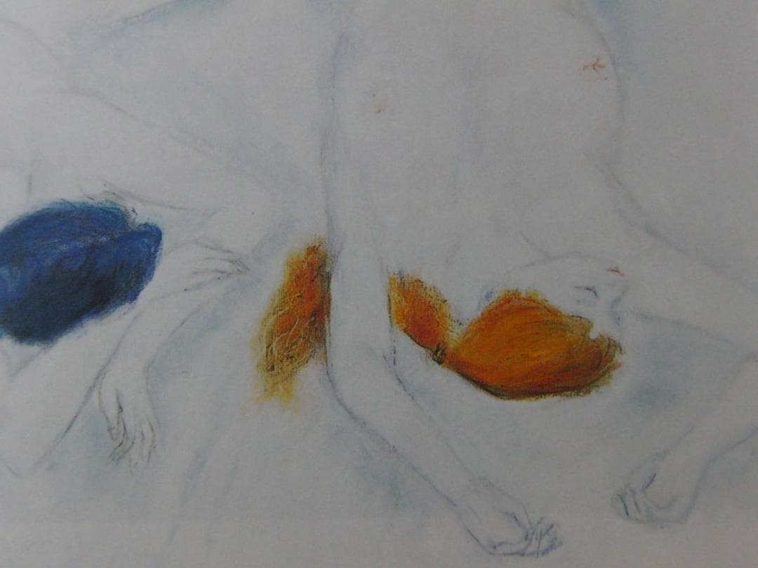 矢島俊一、【裸婦2人】、希少な額装用画集より、新品額装付