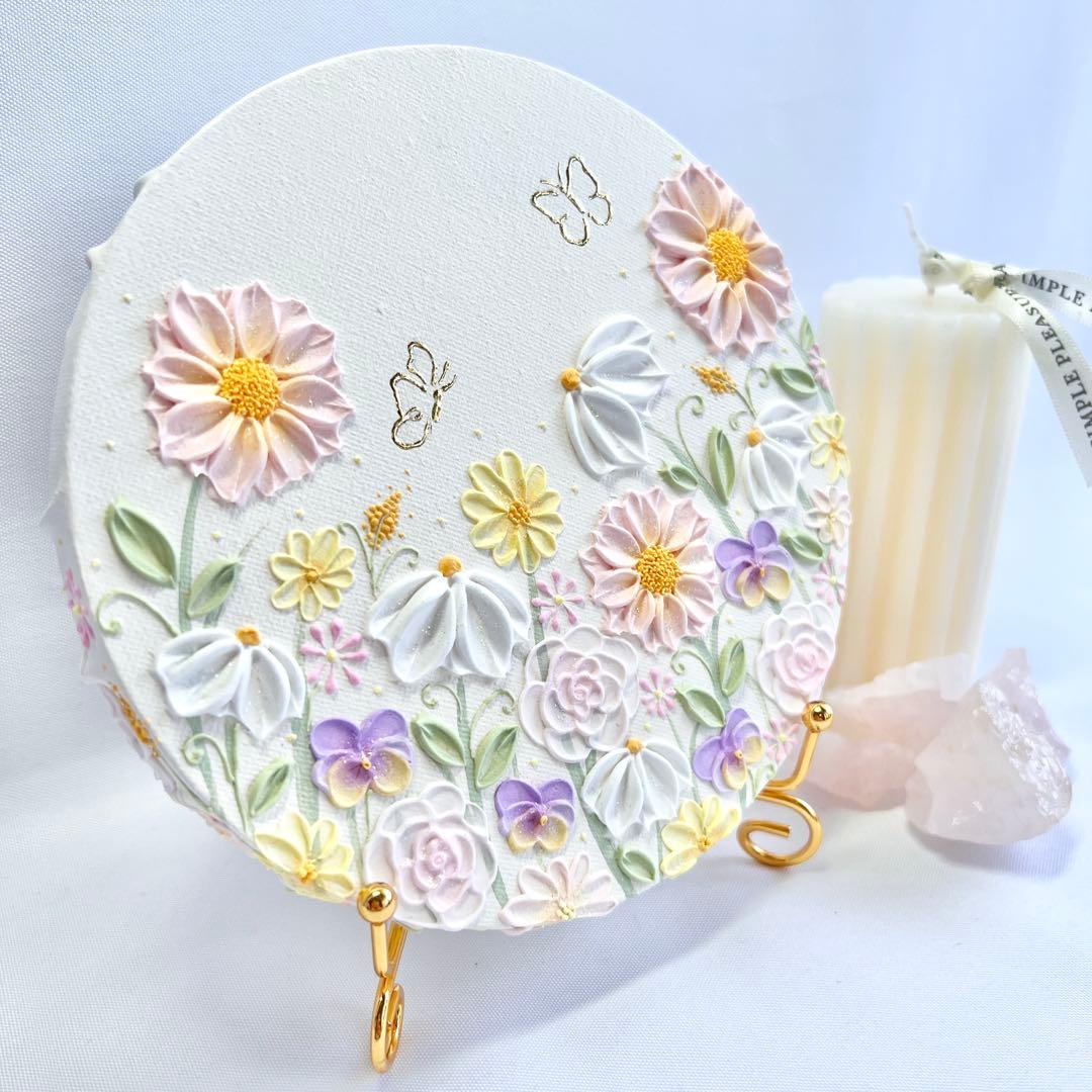 melia テクスチャーアート　絵画　インテリアアート　花　立体　絵　花の絵