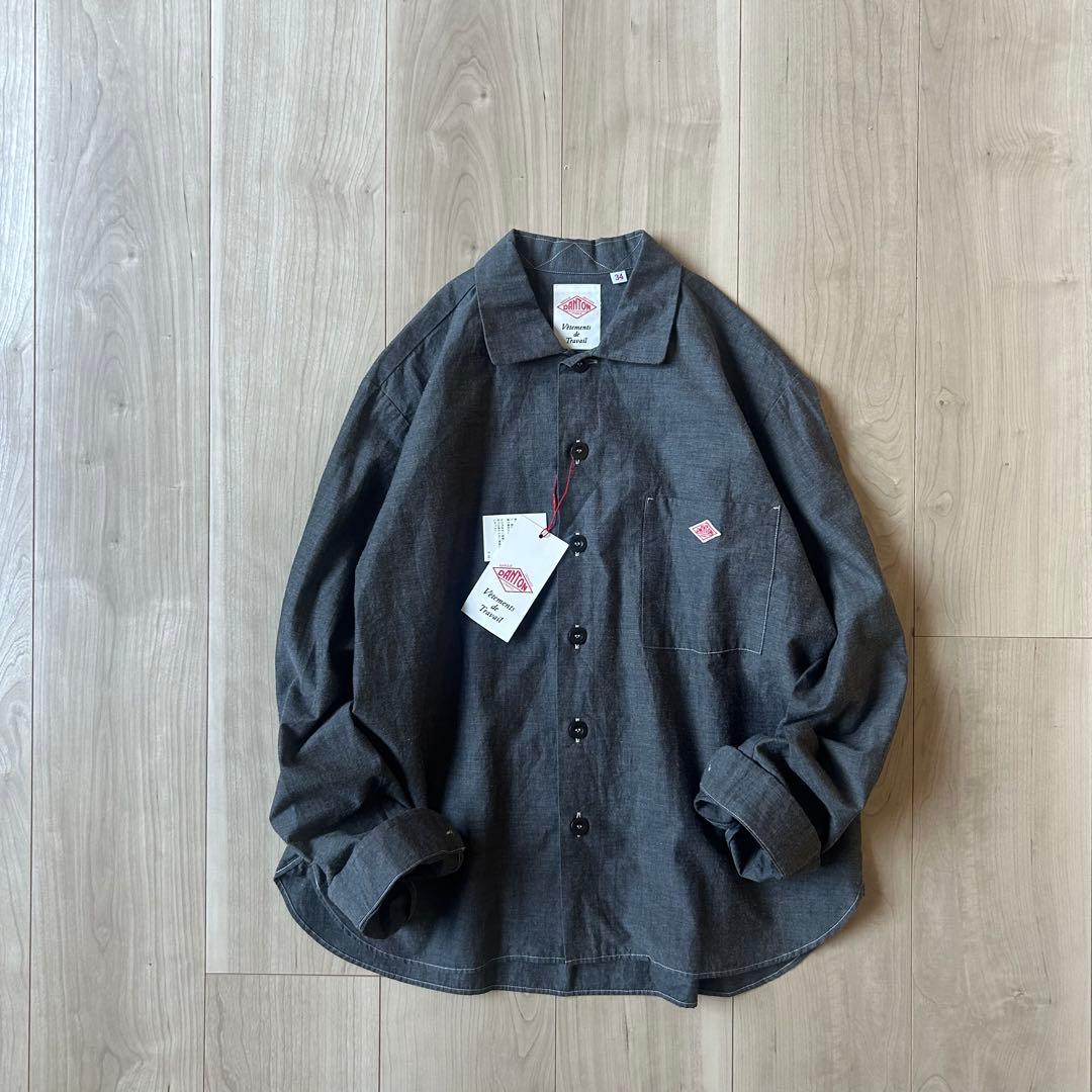 新品タグ付き＊DANTON コットンポプリンレギュラーシャツ 34 グレー