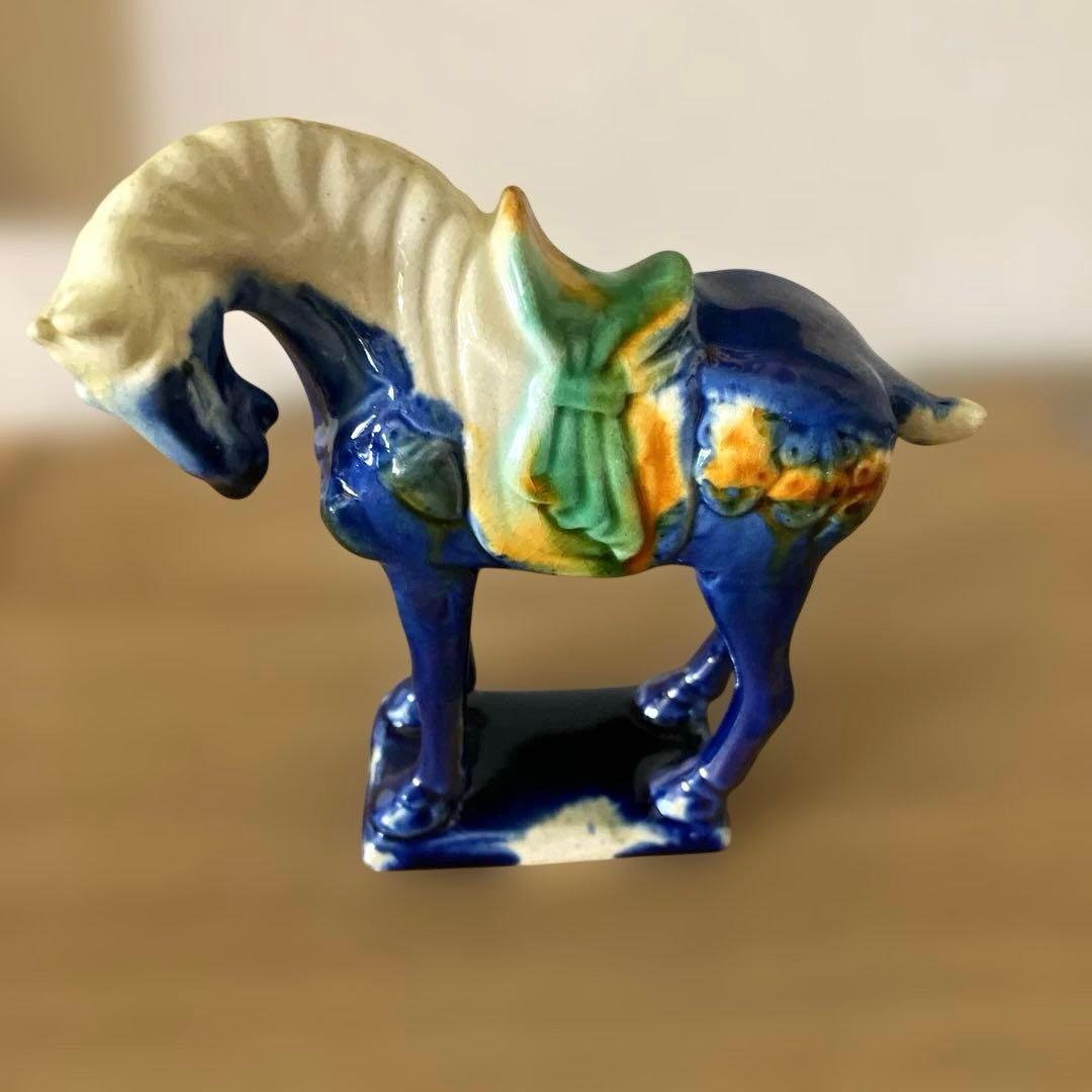 中国美術 唐三彩 馬の置物 唐物 古玩 陶磁器 陶器 鮮やかな青 - メルカリ