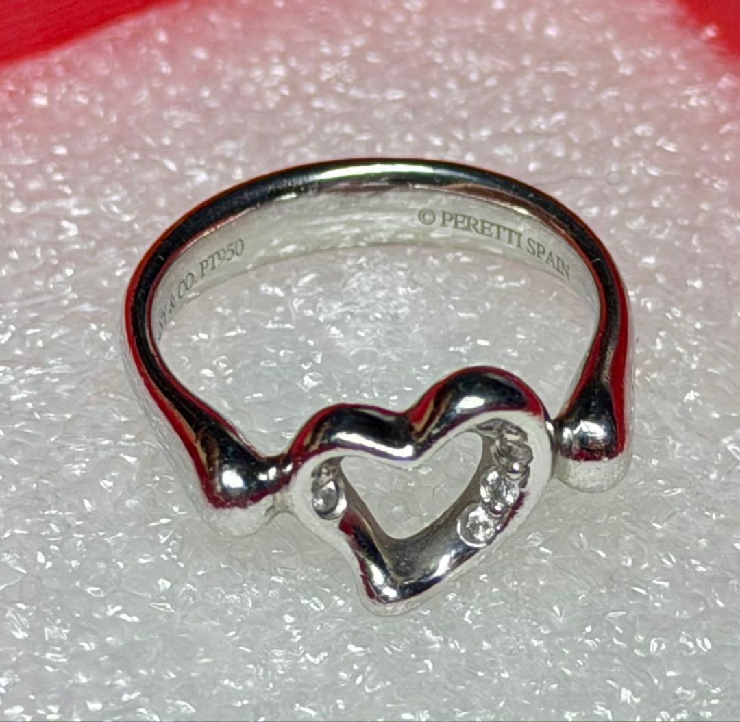 ティファニー リング オープンハート ダイヤモンド PT950 7号 【中古】