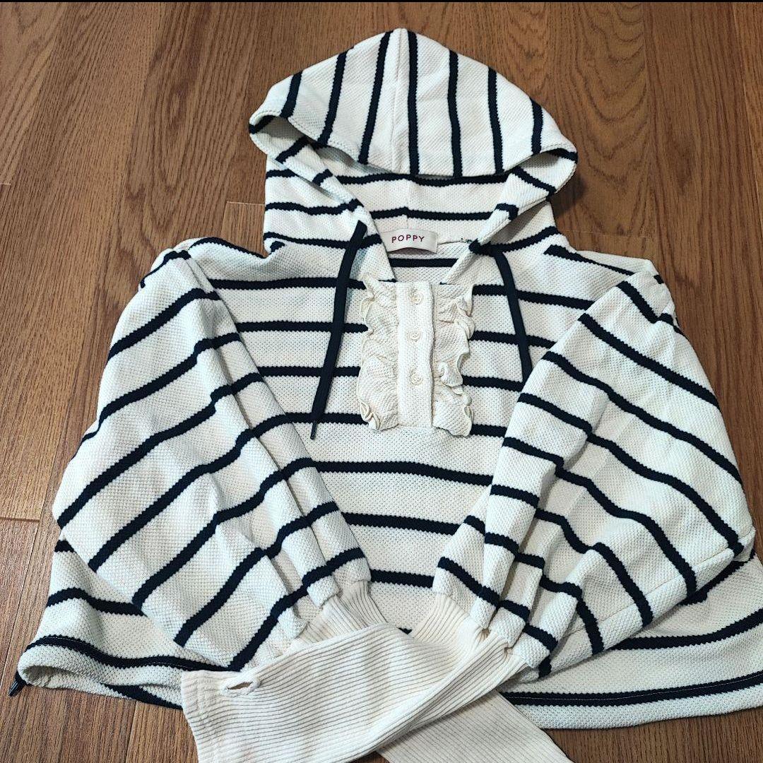Poppy あさぎーにょ サマーニット ボーダーフリル付きパーカー - メルカリ