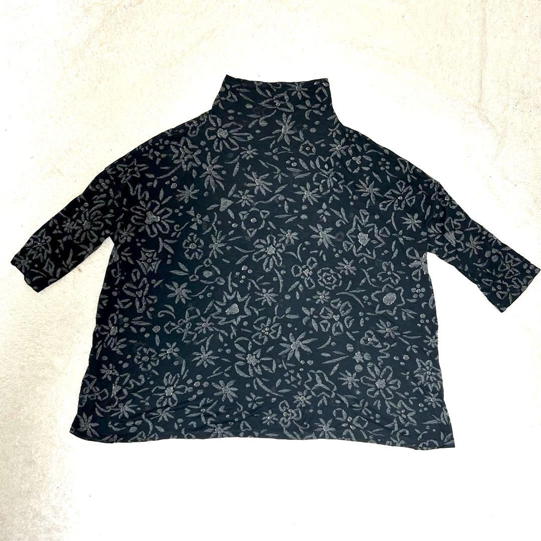 ヨーガンレール 花柄 ゆったり ハイネック トップス 七分袖 ジャガード