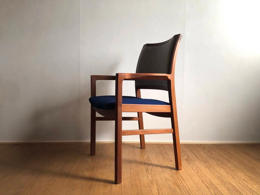 日田工芸 チーク無垢材 アームチェア① 生地新調 デスクチェア 工芸椅子