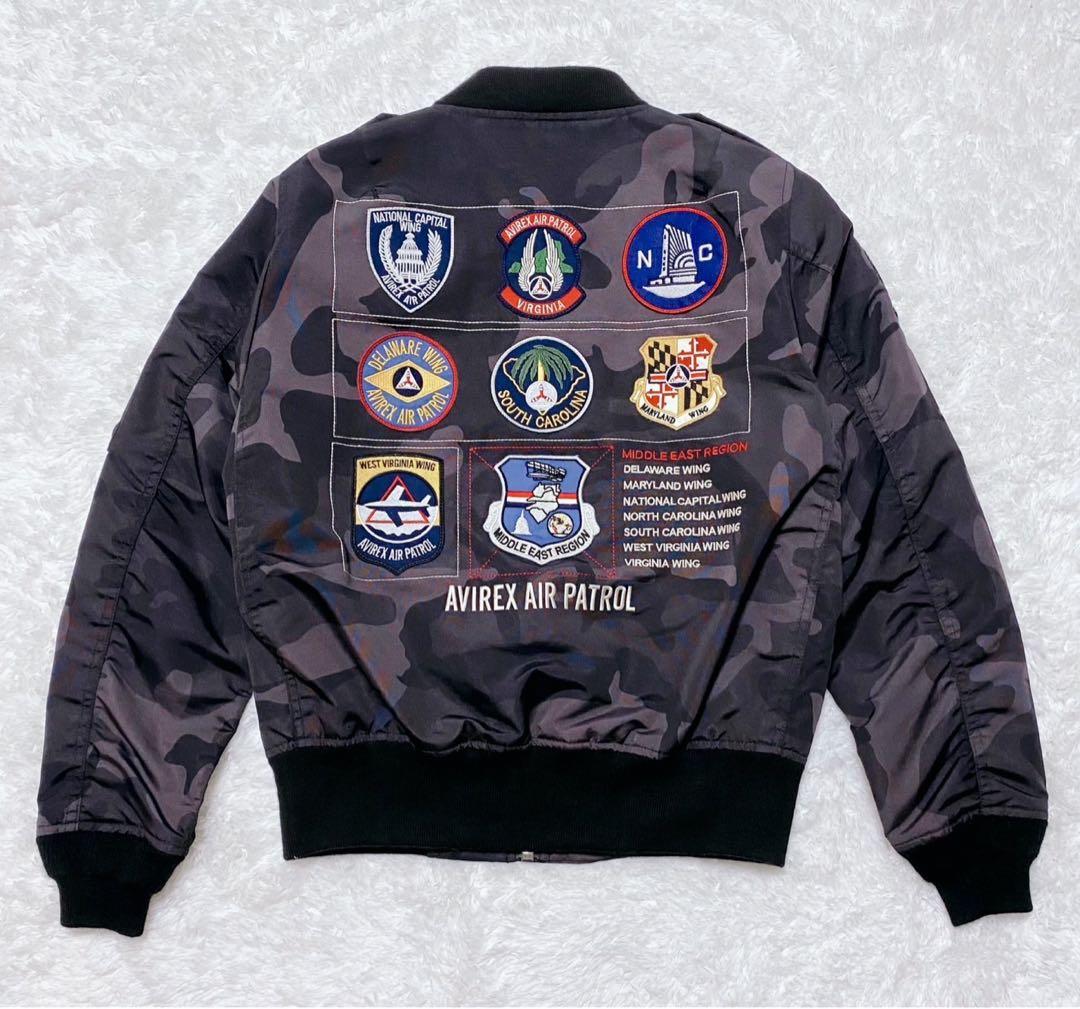 【新品】AVIREX MA-1 フライトジャケット ワッペン 迷彩 グレー M