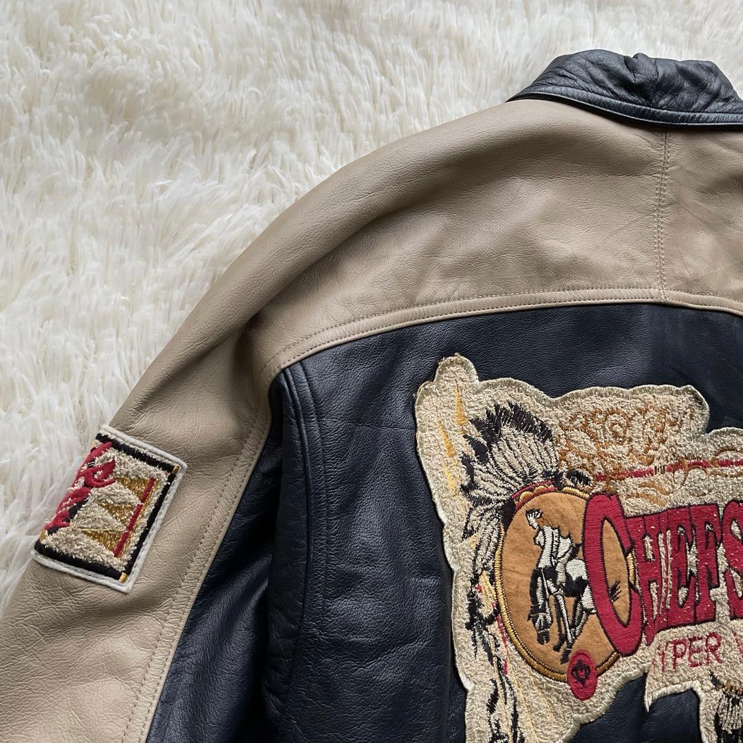 90's✨レザージャケット スタジャン 本革 ワッペン M オーバーサイズ