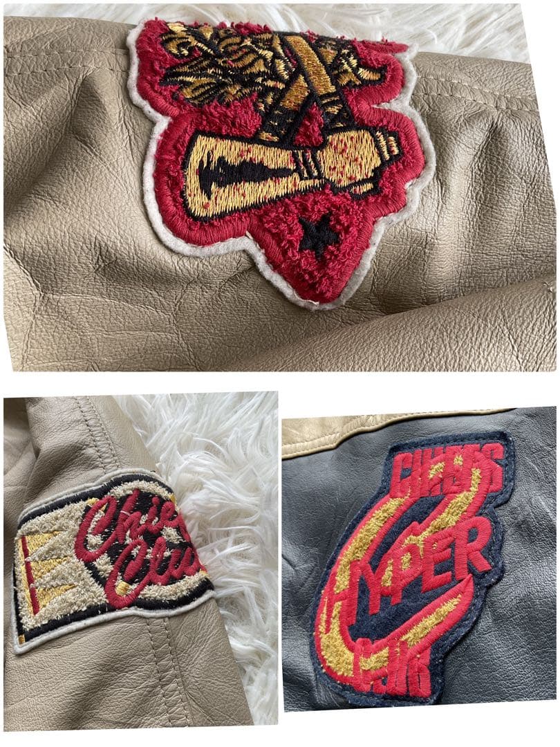 90's✨レザージャケット スタジャン 本革 ワッペン M オーバーサイズ