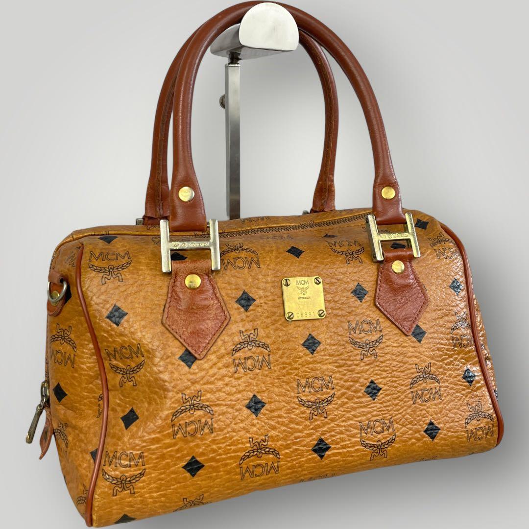 美品 MCM ミニボストンバッグ ヴィセトス ゴールド金具 ロゴプレート