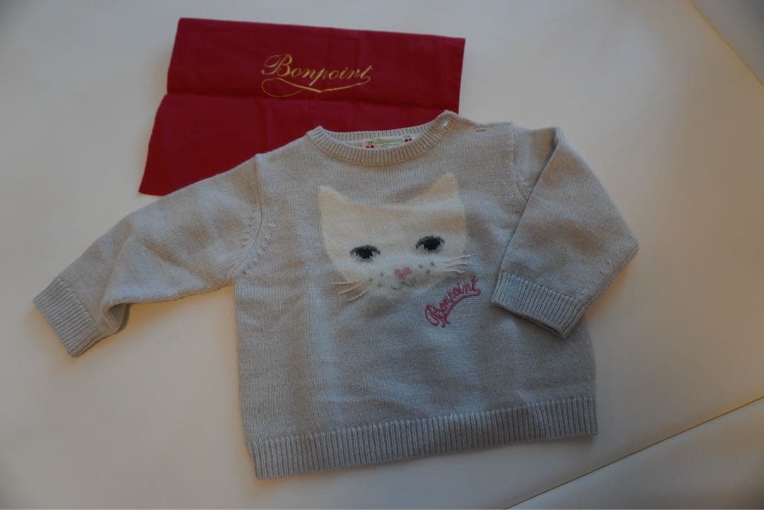 Bonpoint グレー 猫刺繍 セーターロンパース BEAMS HEART（ビームス ハート） ニット セーター アートネコ 刺繍