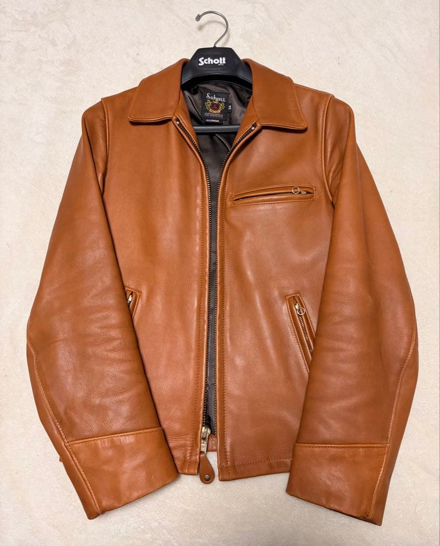 外観美品✨ 【米国製】schott トラッカージャケット 103US 34 茶色 Schott(ショット) 643US TRUCKER JACKETライナー付レザーライダース